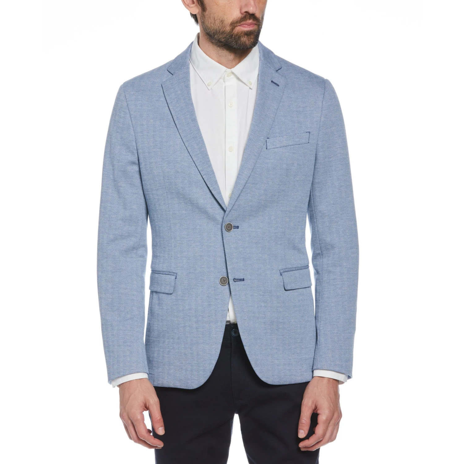 Original Penguin Blue Herringbone Knit Blazer 1 Original Penguin Blue Herringbone Knit Blazer